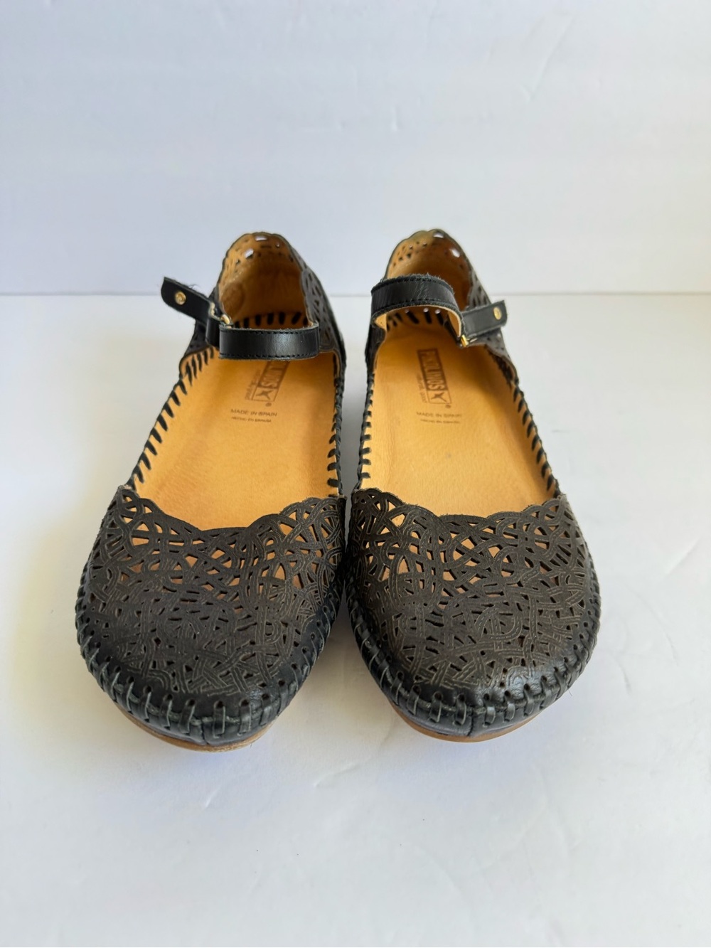PIKOLINOS Black Leather Laser-Cut Mary Jane Comfort Flats - Picture 3 of 10